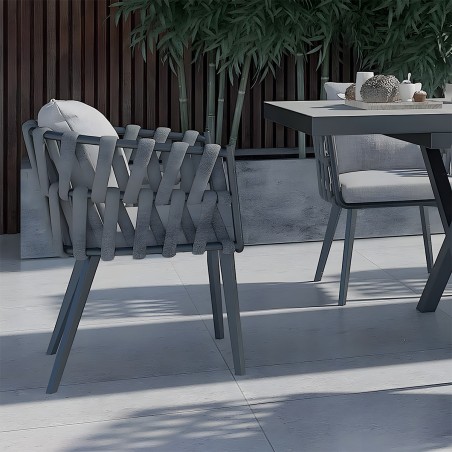 Scaun Riga, pentru mobilier de terasa, aluminiu, perna de 5 cm, impletitura tip funie, 58x64.5x75 cm