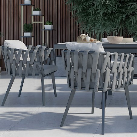 Scaun Riga, pentru mobilier de terasa, aluminiu, perna de 5 cm, impletitura tip funie, 58x64.5x75 cm
