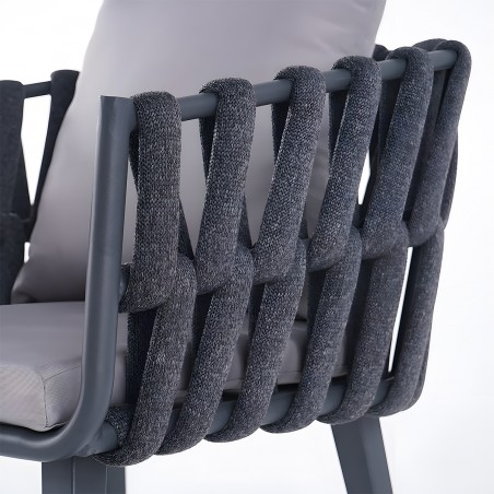 Scaun Riga, pentru mobilier de terasa, aluminiu, perna de 5 cm, impletitura tip funie, 58x64.5x75 cm