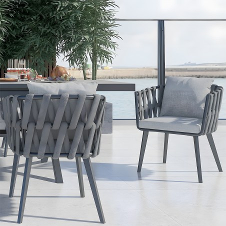 Scaun Riga, pentru mobilier de terasa, aluminiu, perna de 5 cm, impletitura tip funie, 58x64.5x75 cm