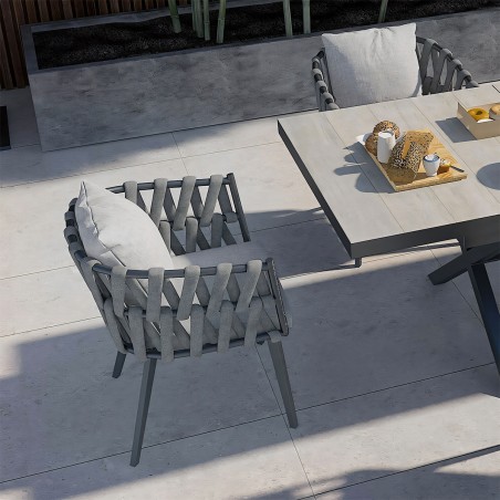 Scaun Riga, pentru mobilier de terasa, aluminiu, perna de 5 cm, impletitura tip funie, 58x64.5x75 cm