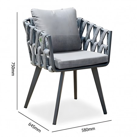 Scaun Riga, pentru mobilier de terasa, aluminiu, perna de 5 cm, impletitura tip funie, 58x64.5x75 cm