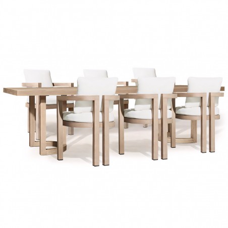 Set mobilier, terasa sau gradina, masa mare si 8 scaune, lemn de Tec integral, perne incluse, Primavera