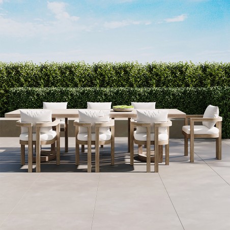 Set mobilier, terasa sau gradina, masa mare si 8 scaune, lemn de Tec integral, perne incluse, Primavera
