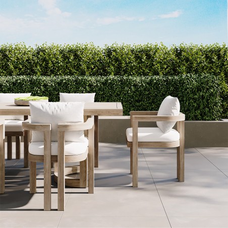 Set mobilier, terasa sau gradina, masa mare si 8 scaune, lemn de Tec integral, perne incluse, Primavera