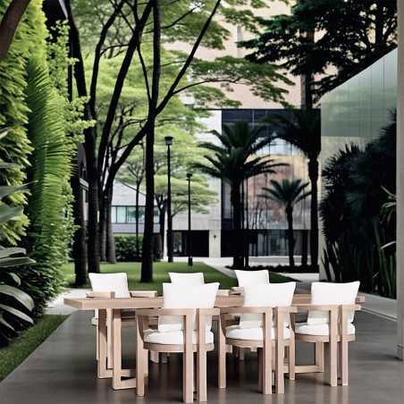 Set mobilier, terasa sau gradina, masa mare si 8 scaune, lemn de Tec integral, perne incluse, Primavera