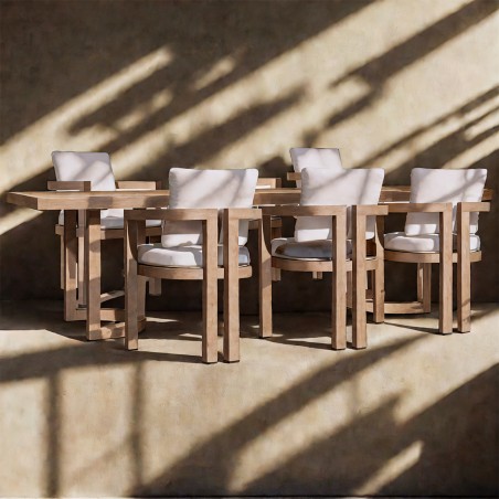 Set mobilier, terasa sau gradina, masa mare si 8 scaune, lemn de Tec integral, perne incluse, Primavera