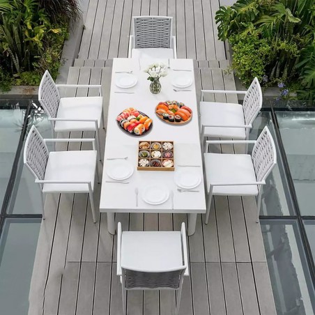 Set mobilier terasa gradina, masa din aluminiu si lemn, 8 scaune, impletitura tip funie, Torino