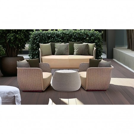 Set mobilier terasa gradina, fotolii, canapea 2 locuri, masa, aluminiu, impletitura funie, sezut crem, perne verzi masliniu,NIKO
