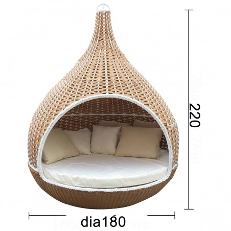 Pat tip cuib, 10 perne incluse, cadru aluminiu, impletitura din ratan, diametru 180x220 cm, Rustica