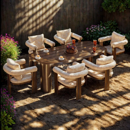 Set mobilier de 6 persoane, gradina sau terasa, aluminiu, masa 214x102 cm + 6 scaune, tesatura 100% Olefin, Bora Bora
