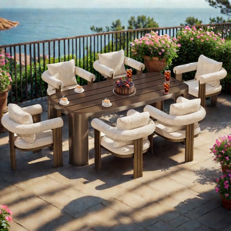 Set mobilier de 6 persoane, gradina sau terasa, aluminiu, masa 214x102 cm + 6 scaune, tesatura 100% Olefin, Bora Bora