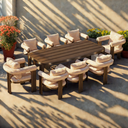Set mobilier de 8 persoane, gradina sau terasa, aluminiu, masa 214x102 cm + 8 scaune, tesatura 100 % Olefin, Bora Bora