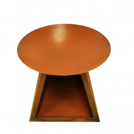 Semineu cu suport pentru lemne, otel corten, dimensiuni: dia80 x H 70 cm, Vulcanis