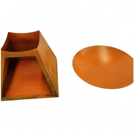 Semineu cu suport pentru lemne, otel corten, dimensiuni: dia80 x H 70 cm, Vulcanis