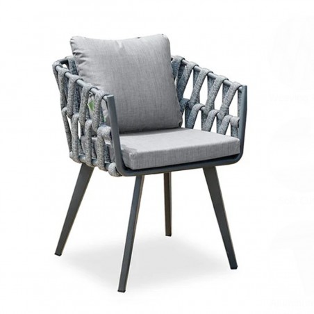 Set mobilier terasa sau gradina, 8 scaune, masa extensibila, aluminiu si impletitura tip funie, Riga