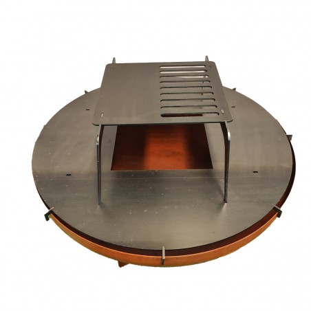 Gratar pe lemn cu plita, Multifunctional, din otel corten de 2 mm, dimensiuni: dia100xH70 cm, AshCraft