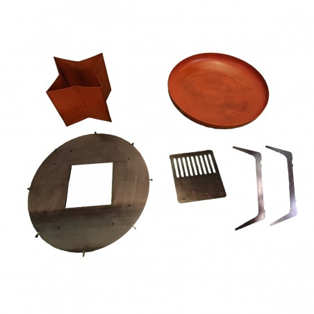 Gratar pe lemn cu plita, Multifunctional, din otel corten de 2 mm, dimensiuni: dia100xH70 cm, AshCraft