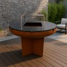 Gratar pe lemn cu plita, Vatra, Multifunctional, din otel corten de 2 mm,  dia 100xH 70 cm, AshCraft