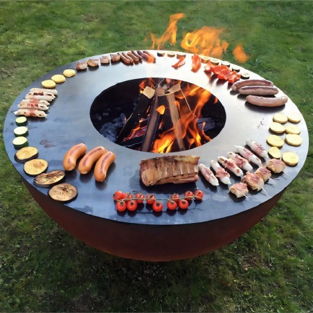 Gratar pe lemn cu plita, otel corten de 3.5 mm, dimensiuni: dia100xH53, Pirathos
