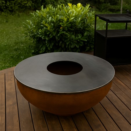 Gratar pe lemn cu plita, otel corten de 3.5 mm, dimensiuni: dia100xH53, Pirathos