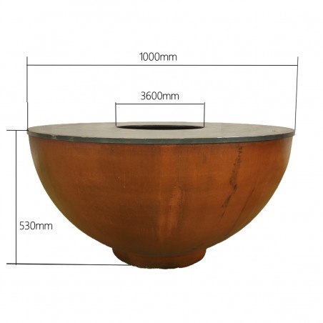 Gratar pe lemn cu plita, otel corten de 3.5 mm, dimensiuni: dia100xH53, Pirathos