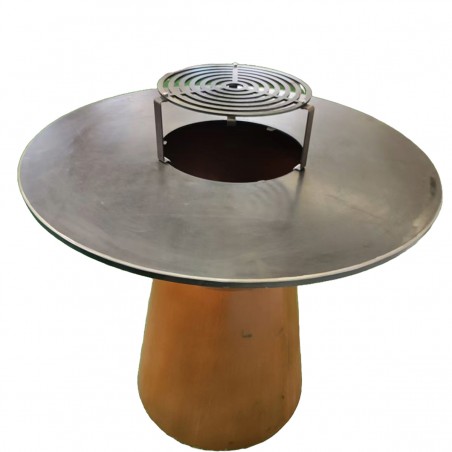 Gratar pe lemn cu plita, suprafata mare de gatit, spatiu pentru lemne, otel corten de 2 mm, dia100xH90 cm, Avangarde