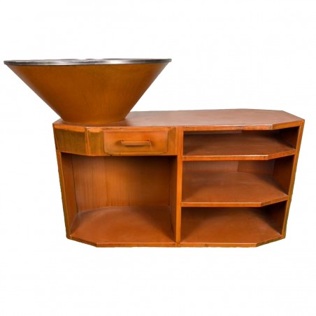 Gratar pe lemn cu plita mare de gatit, suport pentru lemne, 3 rafturi, otel corten , dia85x130x100 cm, Ruginiu, Solis