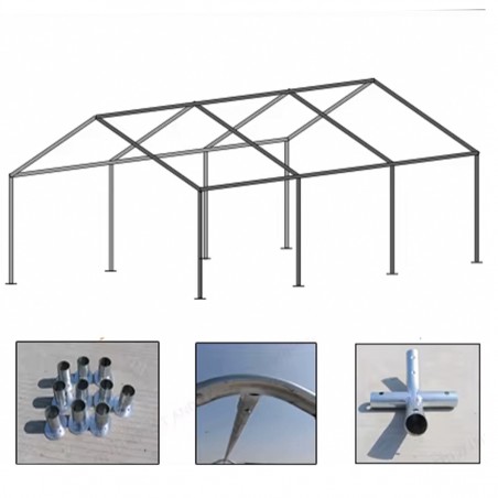 Cort, pavilion, crem deschis, 3x6 m, 6 ferestre + 2 intrari, cadru otel galvanizat, material PE 240 g/m2, rezistent la UV, apa