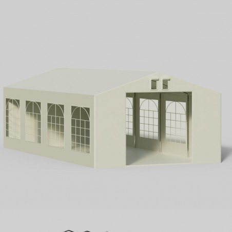 Cort, pavilion, crem, 4x8 m, 8 ferestre + 2 intrari, cadru din otel galvanizat, material PE 240 g/m2, rezistent la UV si apa