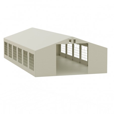 Cort, pavilion, 6x12 m, crem, 12 ferestre + 2 intrari, cadru din otel galvanizat, material PE 240g/m2, rezistent la UV si apa