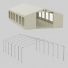 Cort, pavilion, 6x12 m, crem, 12 ferestre + 2 intrari, cadru din otel galvanizat, material PE 240g/m2, rezistent la UV si apa