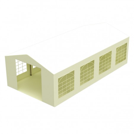 Cort, pavilion, crem, 4x8 m, 8 ferestre + 2 intrari, cadru din otel galvanizat, material PE 240 g/m2, rezistent la UV si apa