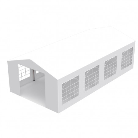 Cort, pavilion, alb, 4x8 m, 8 ferestre + 2 intrari, cadru din otel galvanizat, material PE 240g/m2, rezistent la UV si apa