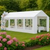 Cort, pavilion, alb, 4x8 m, 8 ferestre + 2 intrari, cadru din otel galvanizat, material PE 240g/m2, rezistent la UV si apa