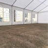 Cort, pavilion, 5x10 m, crem deschis, 10 ferestre + 2 intrari, cadru otel galvanizat, material PE 240g/m2, rezistent la UV, apa