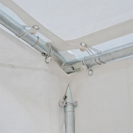 Cort, pavilion, 5x10 m, crem deschis, 10 ferestre + 2 intrari, cadru otel galvanizat, material PE 240g/m2, rezistent la UV, apa