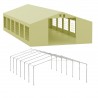 Cort, pavilion, 6x12 m, crem, 12 ferestre + 2 intrari, cadru din otel galvanizat, material PE 240g/m2, rezistent la UV si apa