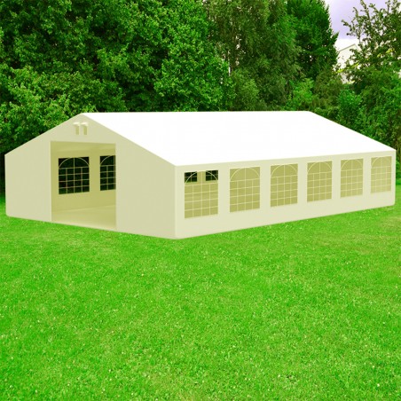 Cort, pavilion, 6x12 m, crem, 12 ferestre + 2 intrari, cadru din otel galvanizat, material PE 240g/m2, rezistent la UV si apa