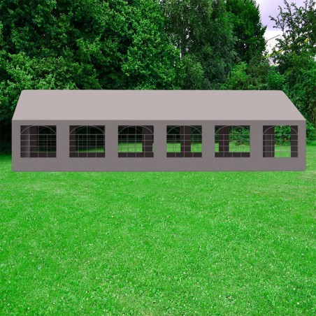 Cort profesional, gri, 6x12 m, 12 ferestre + 2 intrari, cadru ranforsat din otel galvanizat, material PVC 560g/m2, impermeabil