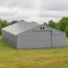 Cort tip hala profesional, magazie depozitare, gri, 8x12 m, 2 intrari, cadru ranforsat din otel galvanizat, PVC 560g/m2