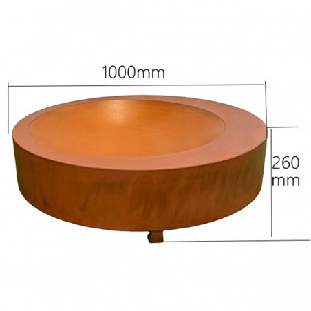 Semineu rotund, otel corten de 2 mm, dimensiuni: dia100 x H 26 cm, FlamaDomo