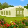 Cort, pavilion, 5x10 m, crem, 10 ferestre + 2 intrari, cadru din otel galvanizat, material PE 240g/m2, rezistent la UV si apa