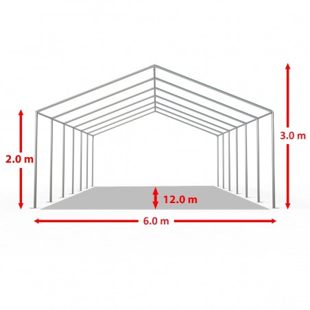 Cort, pavilion, 6x12 m, crem deschis, 12 ferestre + 2 intrari, cadru otel galvanizat, material PE 240g/m2, rezistent la UV, apa