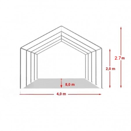 Cort, pavilion, alb, 4x8 m, 8 ferestre + 2 intrari, cadru din otel galvanizat, material PE 240g/m2, rezistent la UV si apa