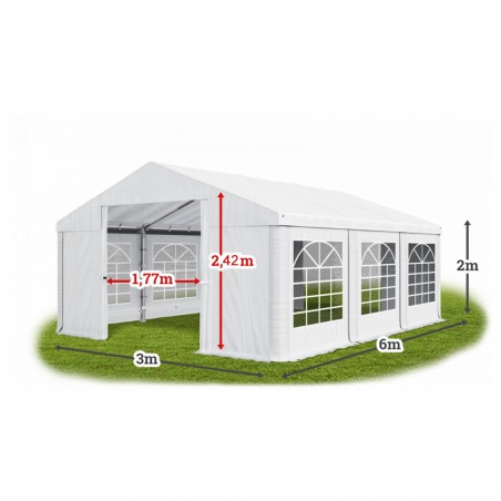 Cort, pavilion, crem deschis, 3x6 m, 6 ferestre + 2 intrari, cadru otel galvanizat, material PE 240 g/m2, rezistent la UV, apa