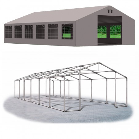 Cort profesional, gri, 6x12 m, 12 ferestre + 2 intrari, cadru ranforsat din otel galvanizat, material PVC 560g/m2, impermeabil