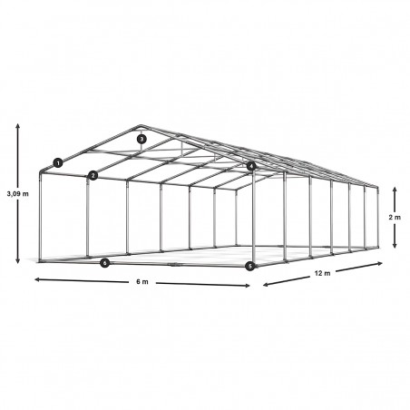 Cort profesional, Alb, 6x12 m, 12 ferestre + 2 intrari, cadru ranforsat din otel galvanizat, material PVC 560g/m2, impermeabil