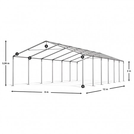 Pavilion Cort , 6x12 m, Profesional, PVC 560g, Cadru metalic extra stabil, 12 ferestre laterale, Petreceri, Nunti, Evenimente