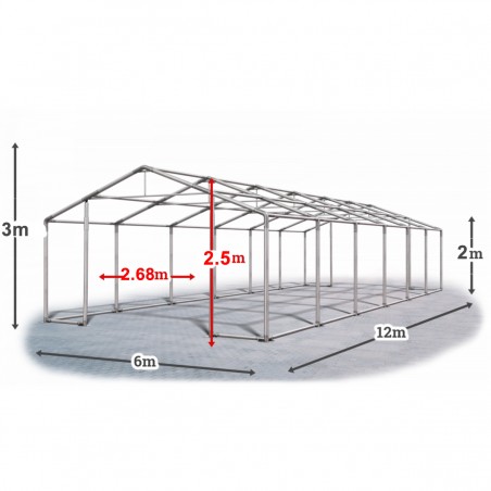 Cort industrial tip hala, magazie depozitare 6x12 m, cadru ranforsat din otel, material PVC 560 g/m2, Alb